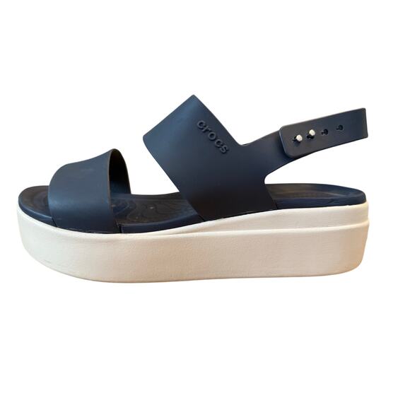 CROCS Brooklyn Low Wedge Platform Sandals Women’s Size 10 Blue Comfort 206453 - Picture 1 of 9